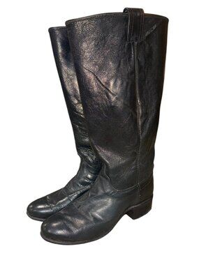 Vintage Olathe Black Leather Western Tall Riding Boots Made In USA Cowgirl Boot
